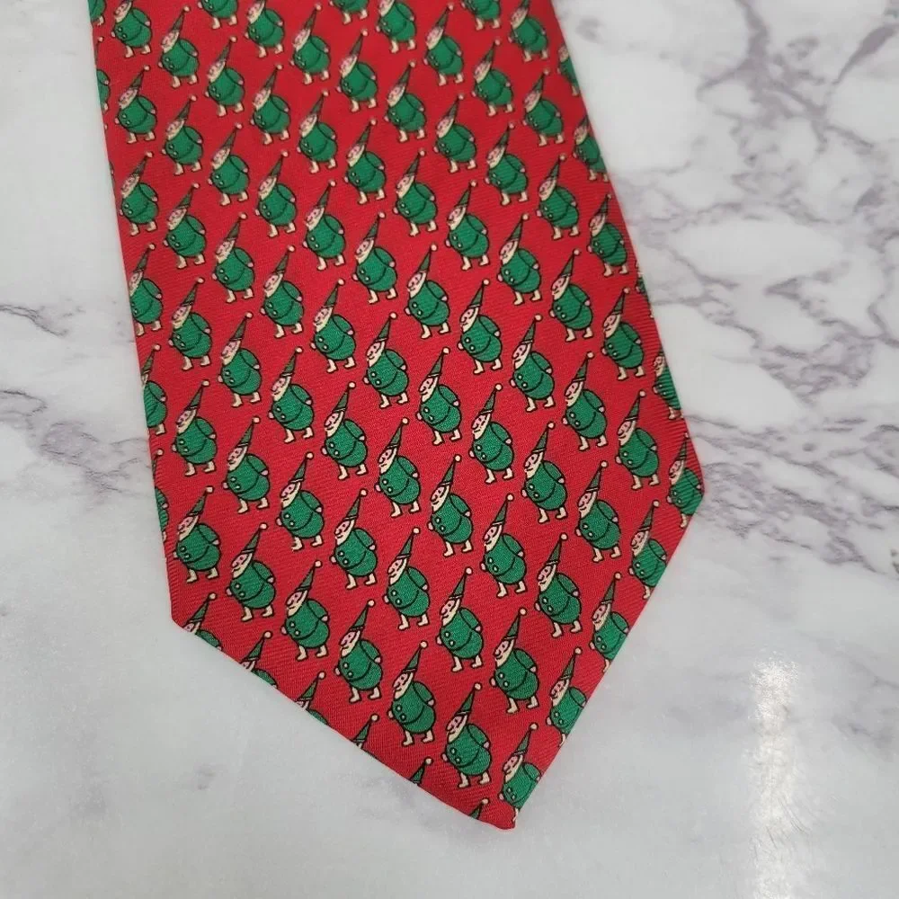 Neiman Marcus Silk Red and Green Elf Novelty Christmas Tie Men's Necktie